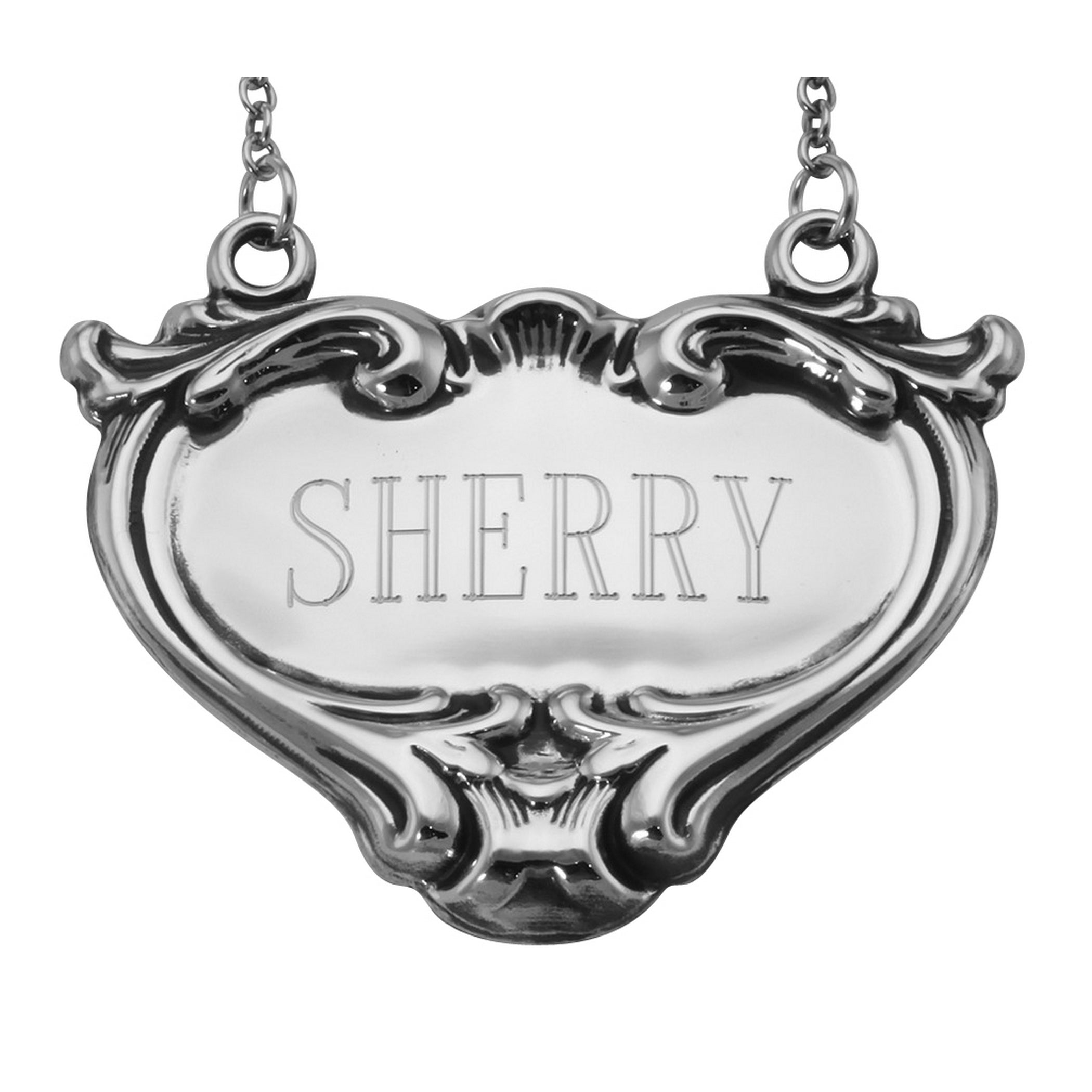 Sterling silver liquor decanter tags, front view