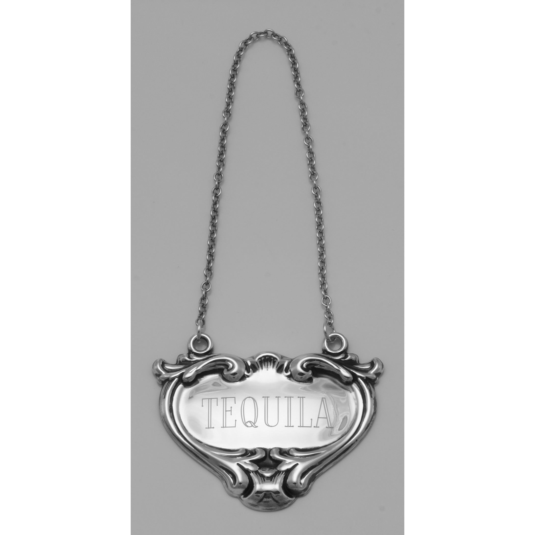Back view of Tequila Liquor Decanter Label / Tag showing 925 sterling silver hallmark