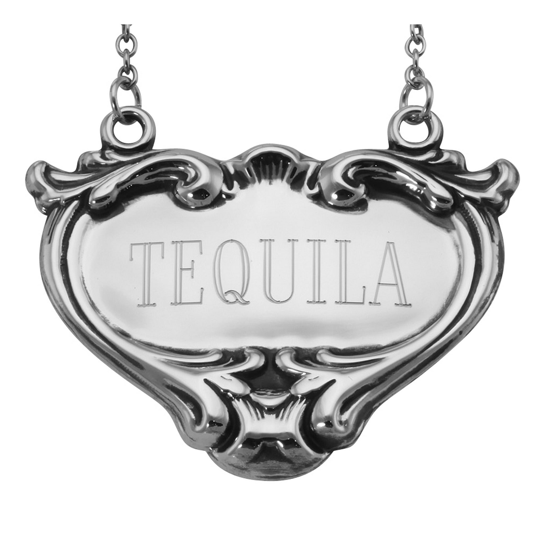 Sterling silver liquor decanter tags, front view