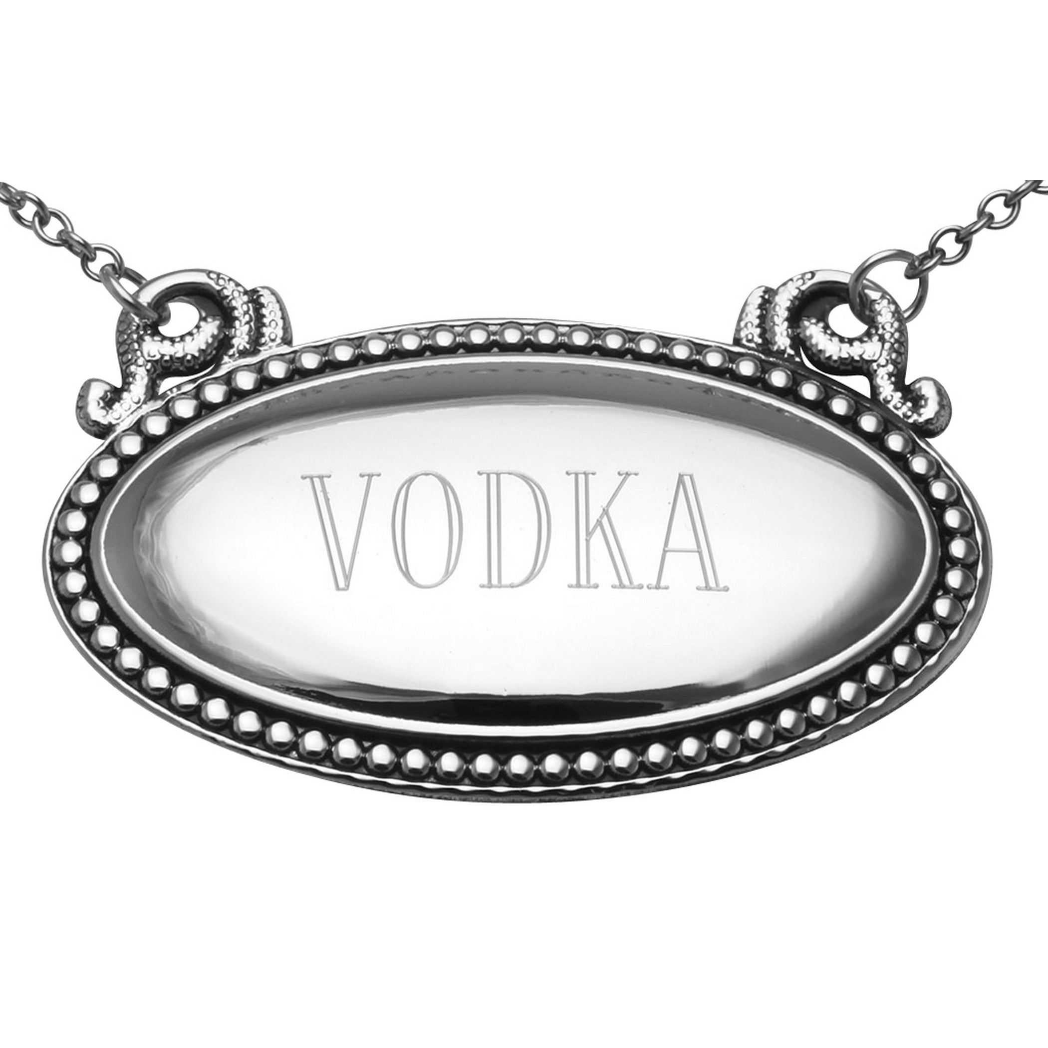 Sterling silver liquor decanter tags, front view