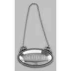 Back view of Scotch Liquor Decanter Label / Tag - Oval beaded Border - Made in USA showing 925 sterling silver hallmark
