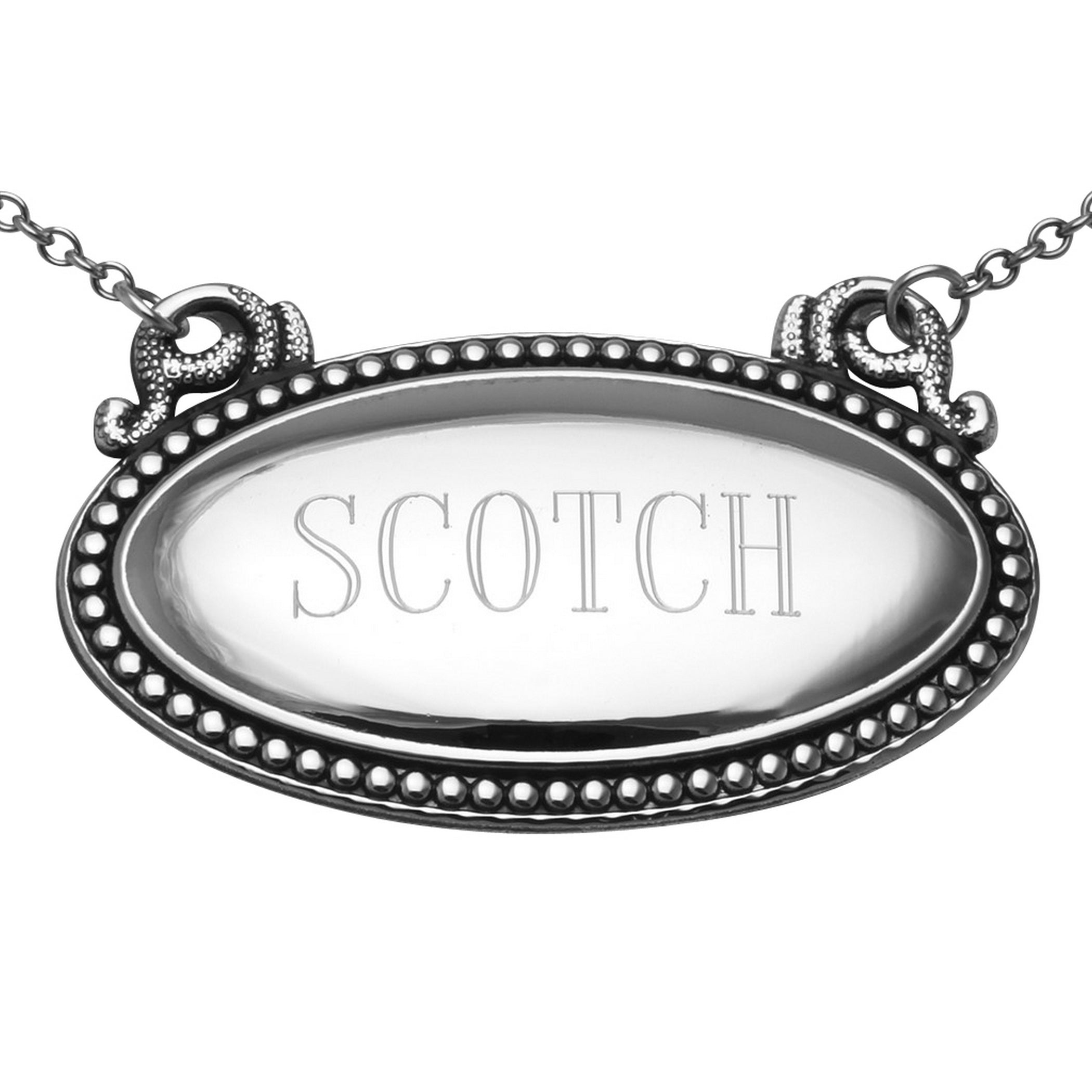 Sterling silver liquor decanter tags, front view