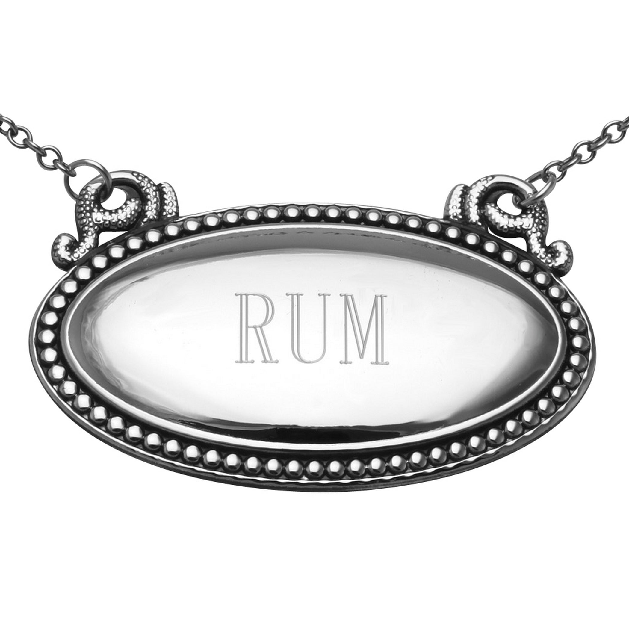 Sterling silver liquor decanter tags, front view