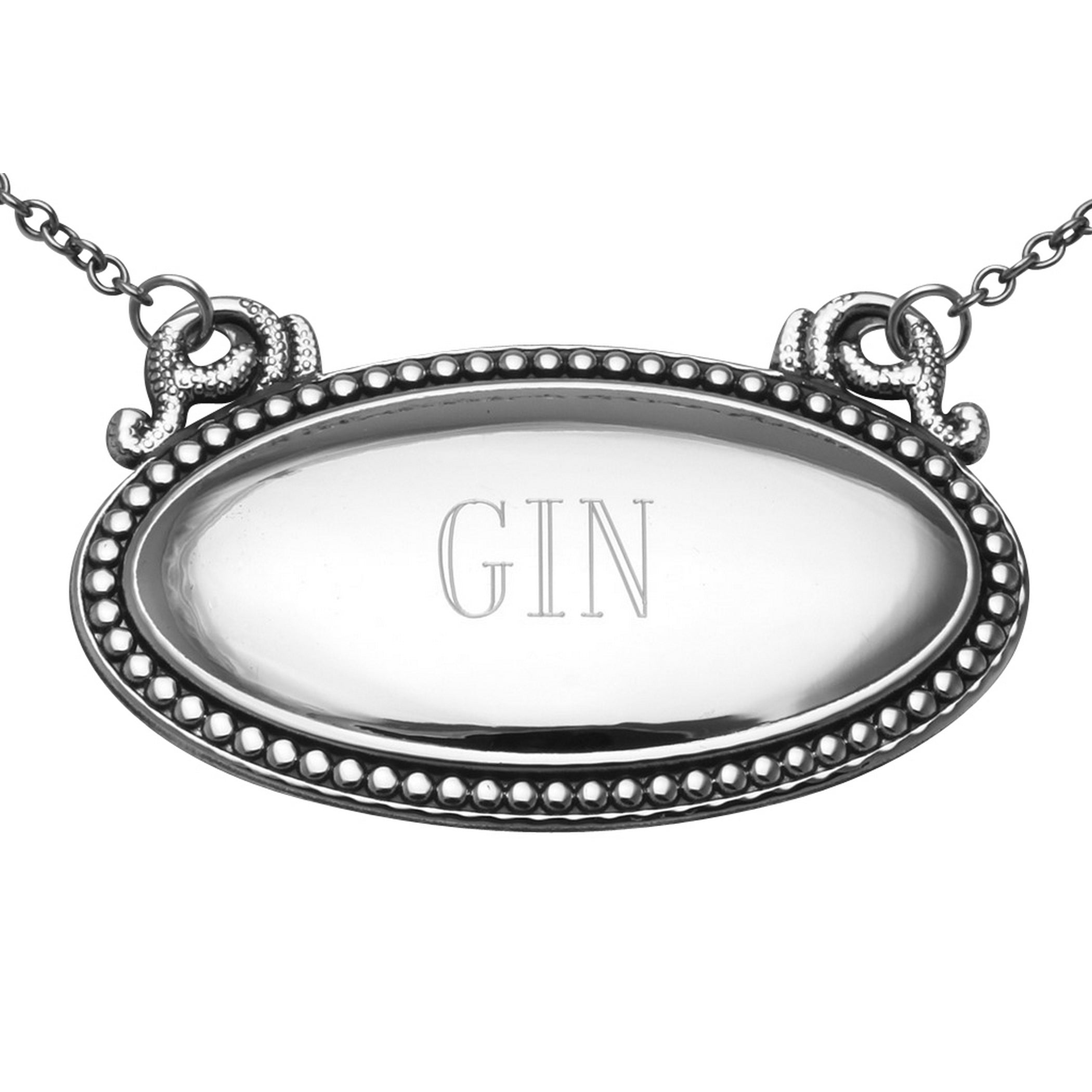 Sterling silver liquor decanter tags, front view