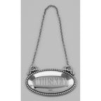 Back view of Whiskey Liquor Decanter Label / Tag - Oval beaded Border - Made in USA showing 925 sterling silver hallmark