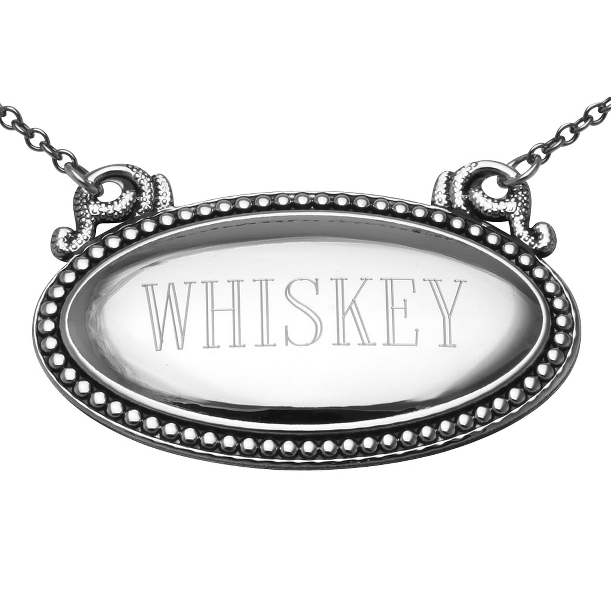 Sterling silver liquor decanter tags, front view