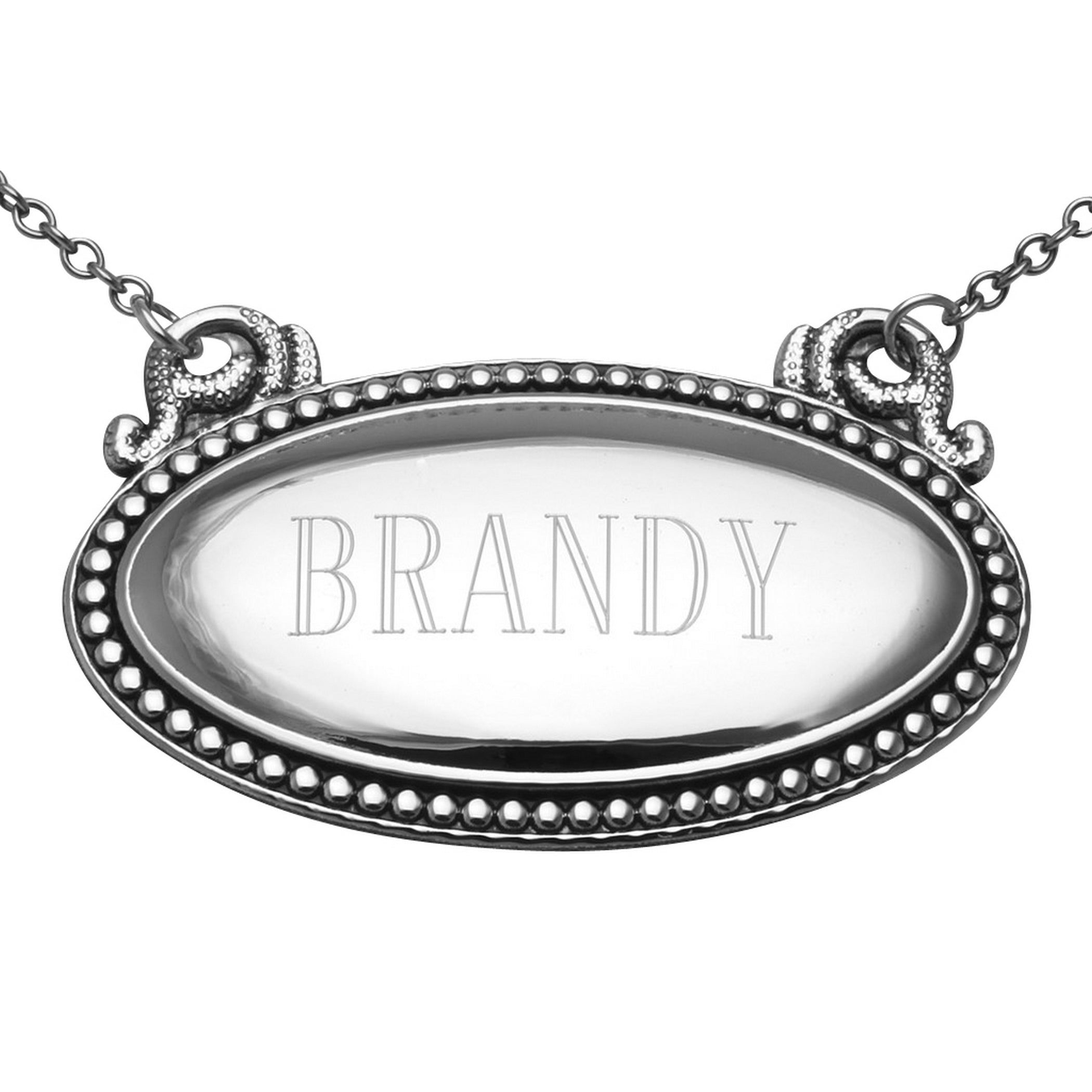 Sterling silver liquor decanter tags, front view