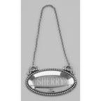 Detail view of Sherry Liquor Decanter Label / Tag - Oval beaded Border - Made in USA highlighting design details
