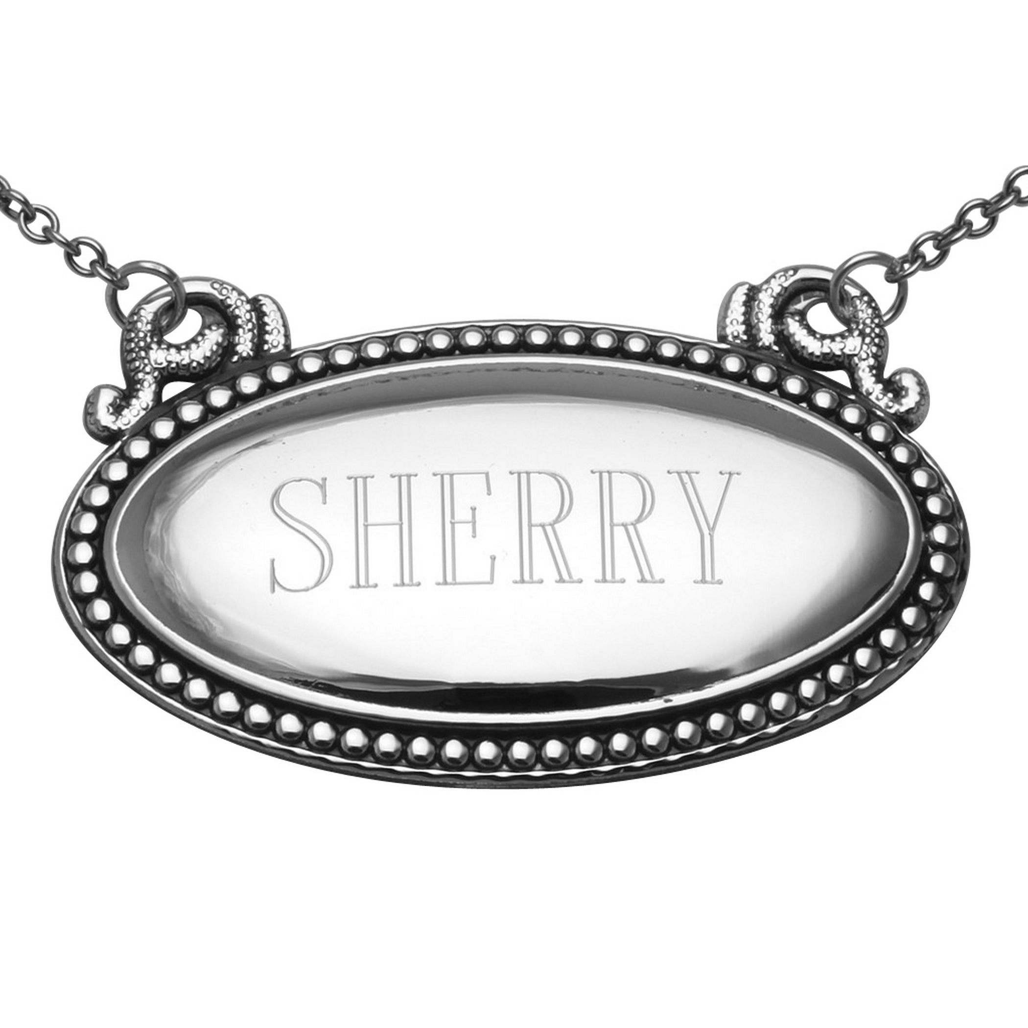 Sterling silver liquor decanter tags, front view