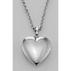 Back view of Sterling Heart Shaped Locket - Engravable - 14mm - Made in USA showing 925 sterling silver hallmark and spring r