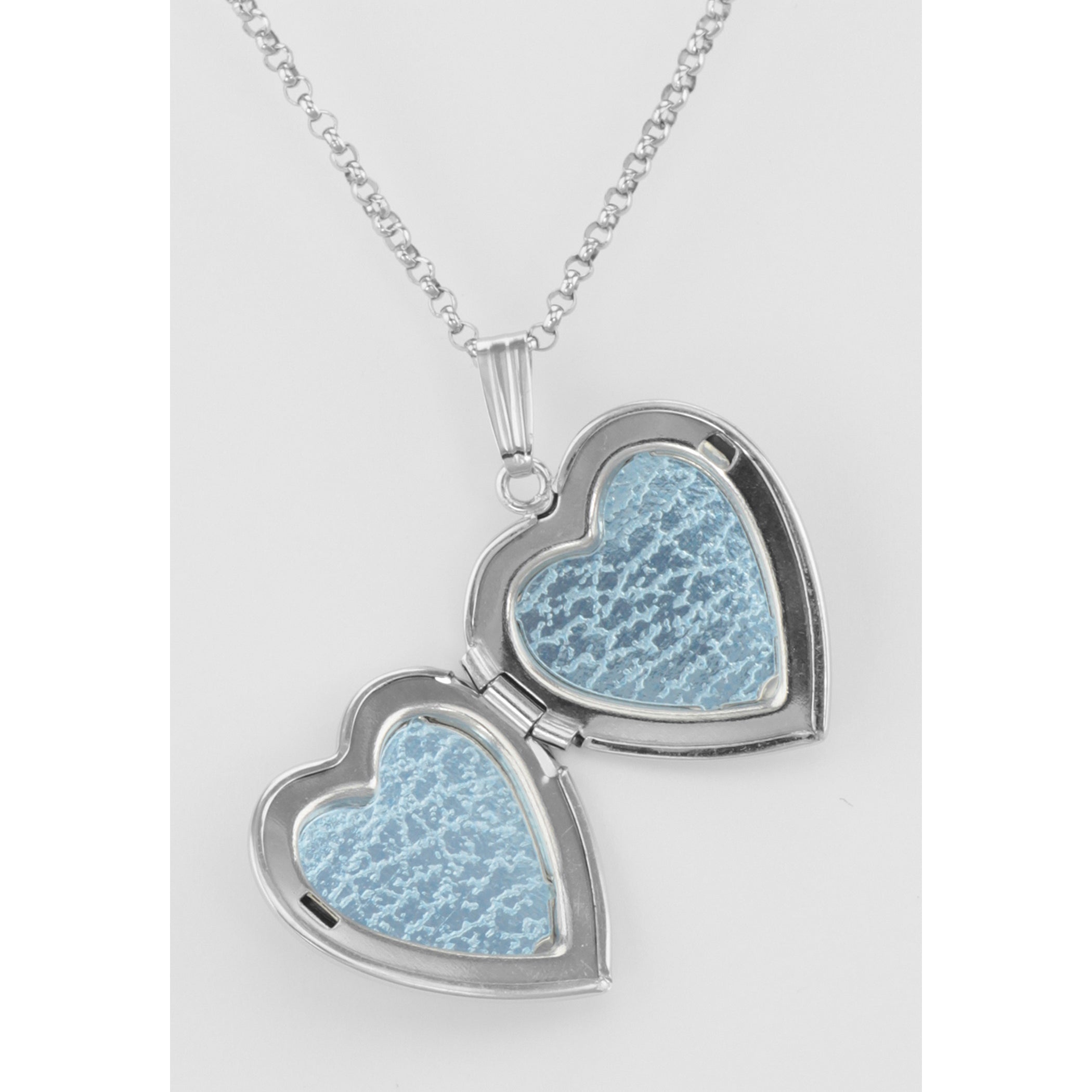 Detail view of Heart Shaped I Love You Sterling Silver Locket with Chain - 19mm highlighting design details