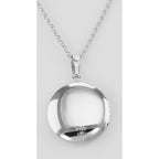 Back view of Round Locket Border Design with Chain - 19mm showing 925 sterling silver hallmark and spring ring clasp