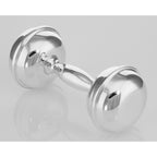 Back view of Dumbbell Sterling Silver Baby Rattle - Engravable - USA made showing 925 sterling silver hallmark