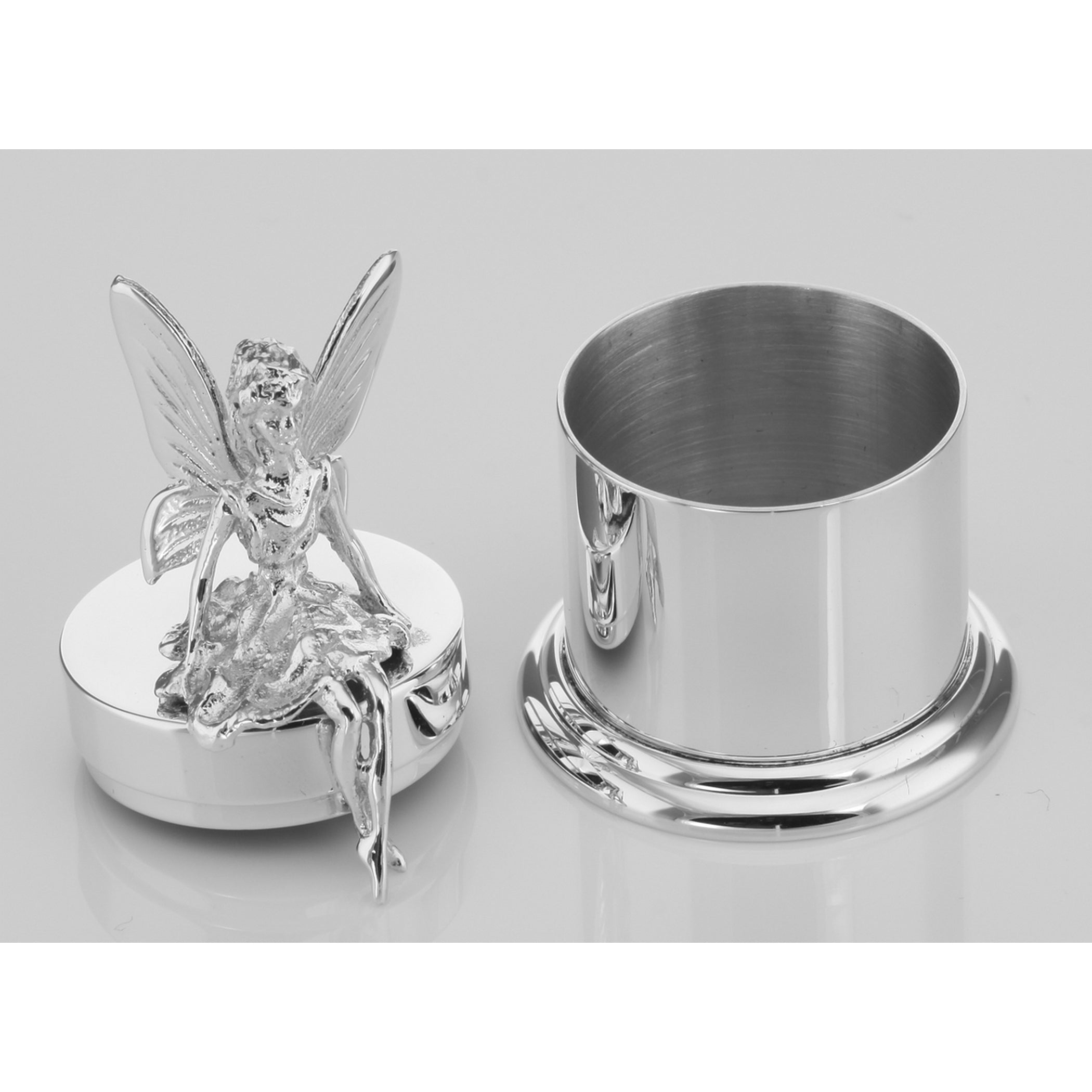 Back view of Beautiful Baby Keepsake Sterling Silver Tooth Fairy or First Curl Box made USA showing 925 sterling silver hallm