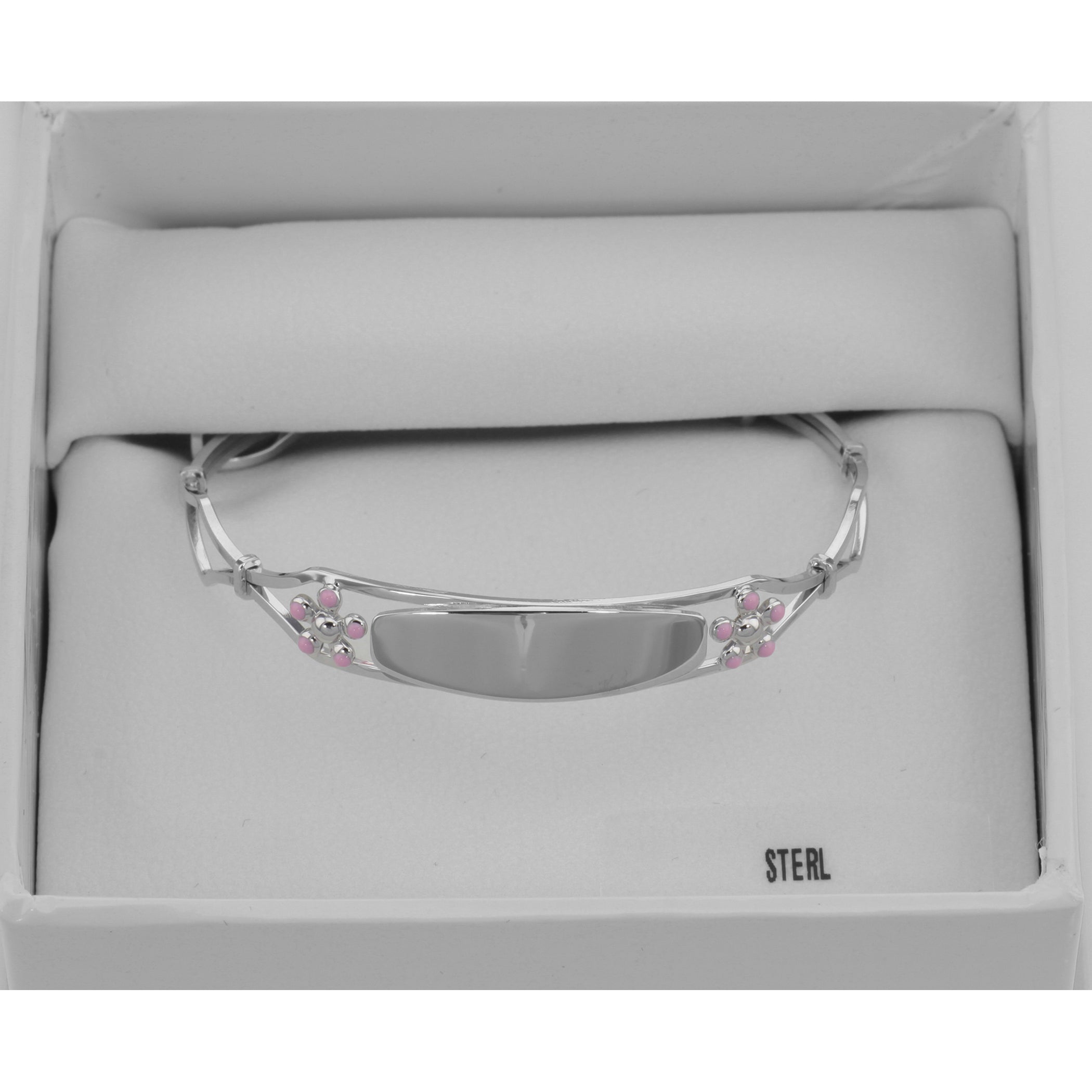 Detail view of Childrens Flower ID Bangle - Adjustable - Made in USA highlighting design details