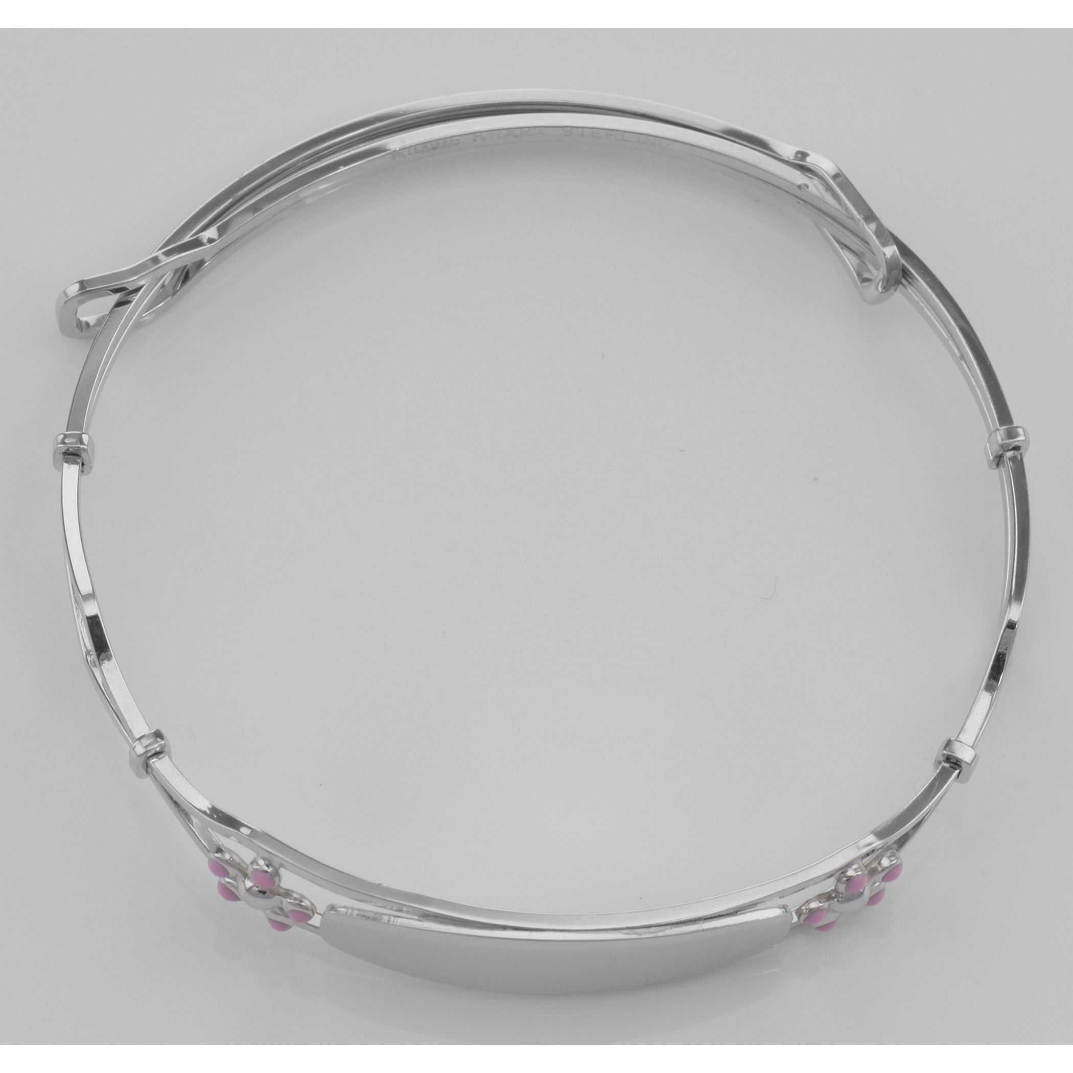 Detail view of Childrens Flower ID Bangle - Adjustable - Made in USA highlighting design details