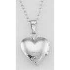 Back view of Cute Sterling Silver Baby Double Heart Locket with Chain - 10mm showing 925 sterling silver hallmark and spring 