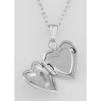 Detail view of Cute Sterling Silver Baby Double Heart Locket with Chain - 10mm highlighting design details