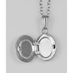 Back view of Baby Oval Locket - 8 x 10mm Made in USA showing 925 sterling silver hallmark and spring ring clasp