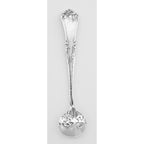 Back view of Vintage Style Floral Rose Design Sterling Silver Master Salt Spoon showing 925 sterling silver hallmark