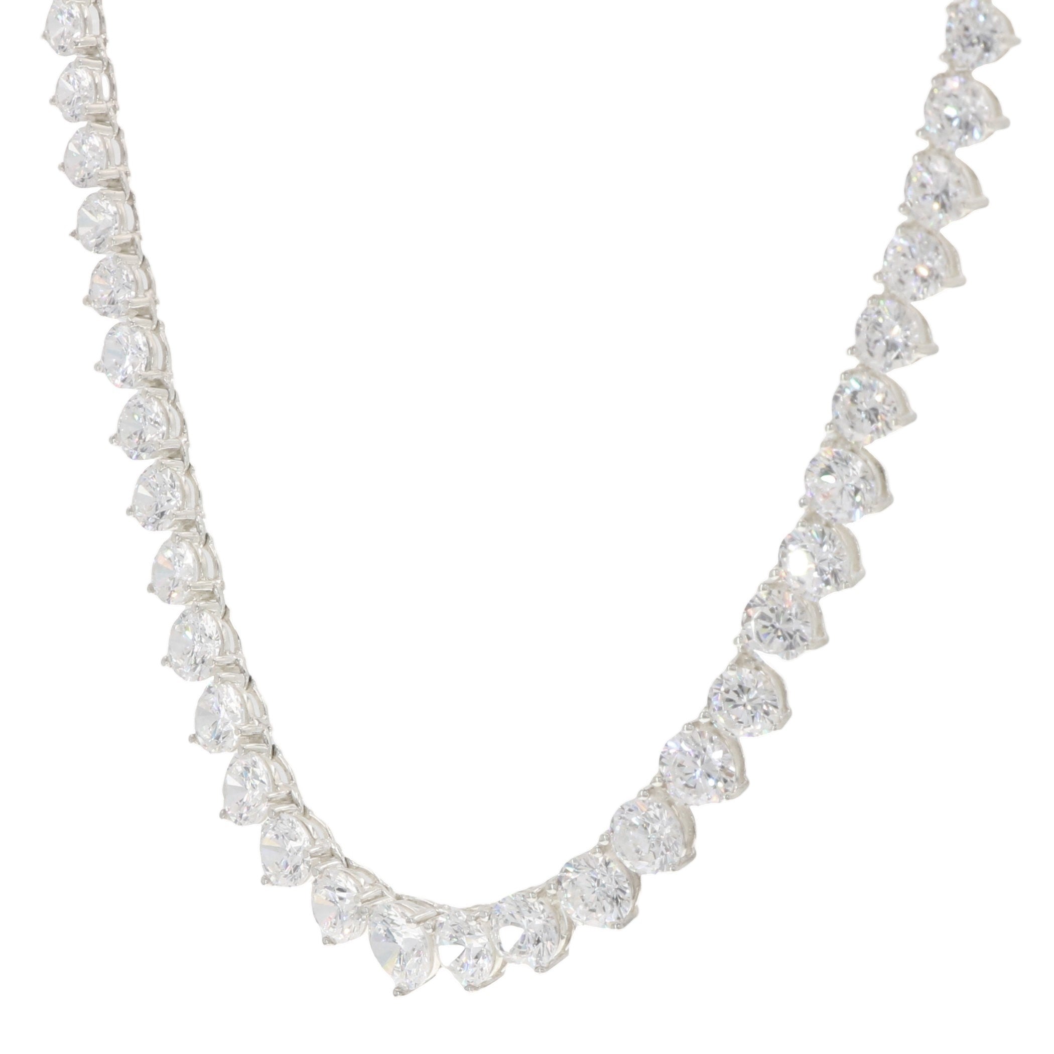 Back view of Lovely 81 Prong Set CZ's Cubic Zirconia Necklace in Fine Sterling Silver showing 925 sterling silver hallmark an