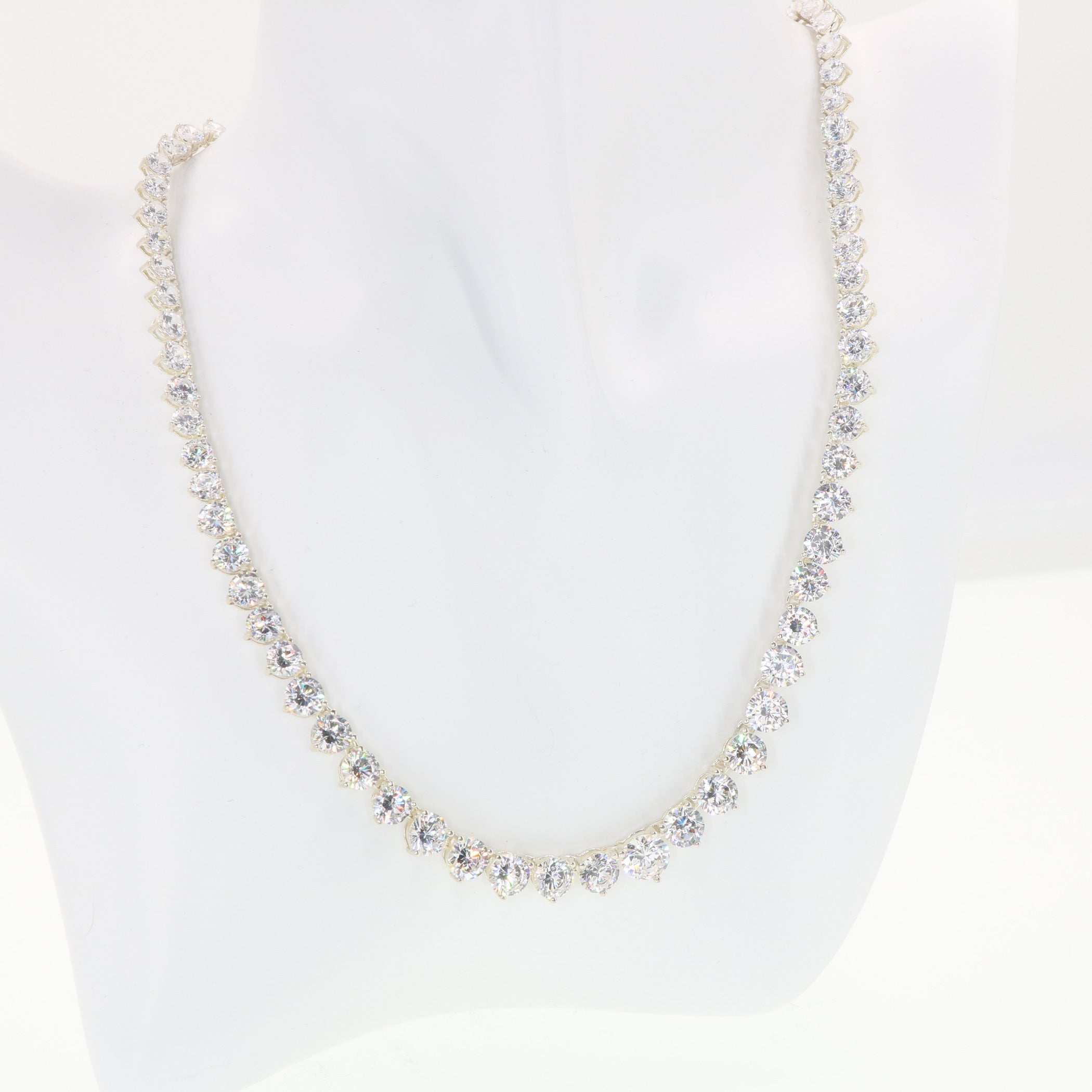 Detail view of Lovely 81 Prong Set CZ's Cubic Zirconia Necklace in Fine Sterling Silver highlighting Cubic Zirconia, CZ
