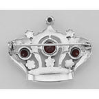 Back view of Marcasite / Garnet Crown Pin / Brooch showing 925 sterling silver hallmark and pin back