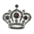Garnet, Marcasite, sterling silver brooches / pins, front view