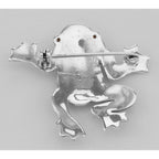 Back view of Marcasite / Garnet Frog Pin / Brooch showing 925 sterling silver hallmark and pin back