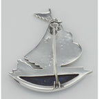 Back view of Sailboat Pin - Lapis / Marcasite showing 925 sterling silver hallmark and pin back