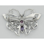 Back view of Marcasite Butterfly Pin with Gemstones showing 925 sterling silver hallmark and pin back
