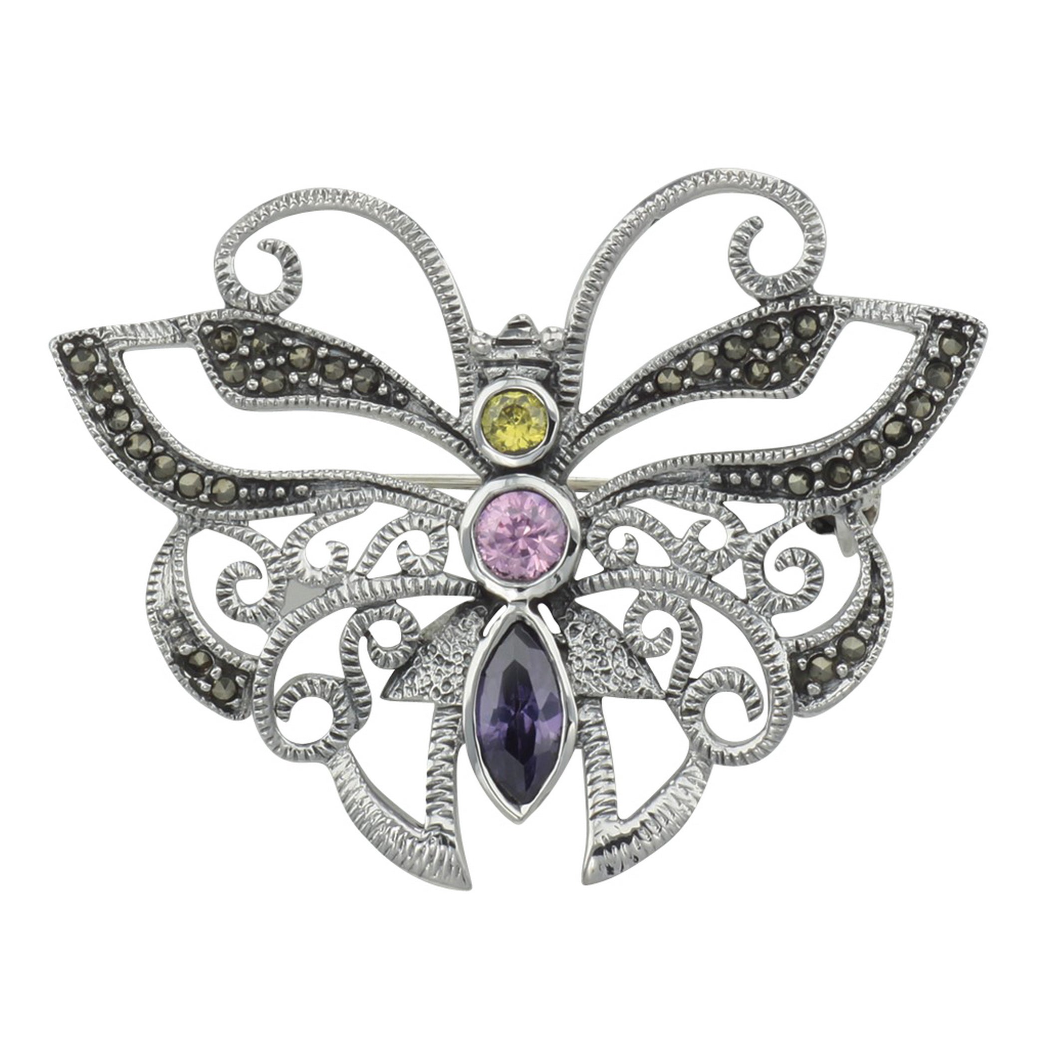 Marcasite, sterling silver brooches / pins, front view