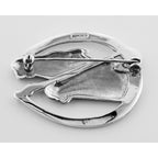 Back view of Race Horse - Horseshoe Pin showing 925 sterling silver hallmark and pin back