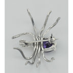 Back view of Amethyst Spider Pin or Brooch showing 925 sterling silver hallmark and pin back