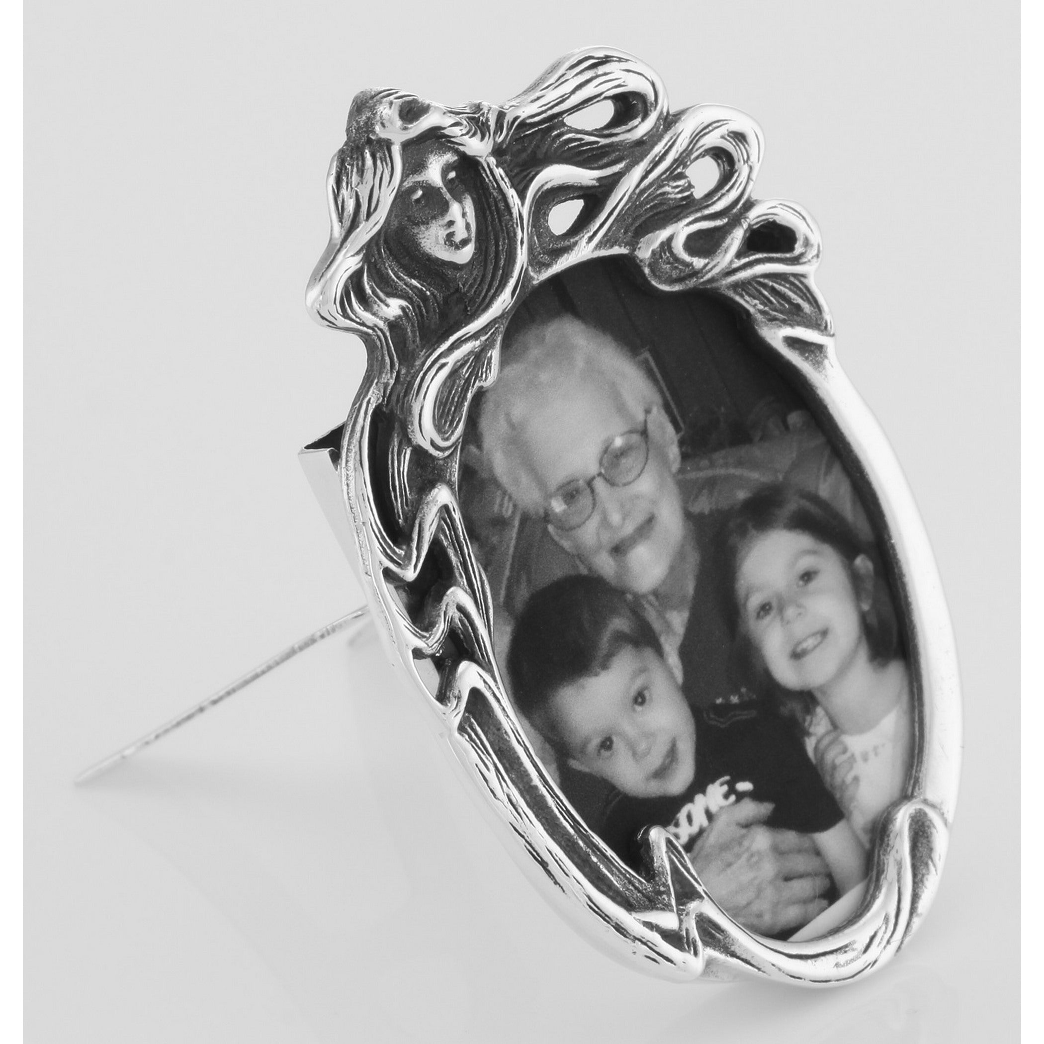 Detail view of Vintage Art Nouveau Style Mini Picture Frame in Fine Sterling Silver highlighting design details