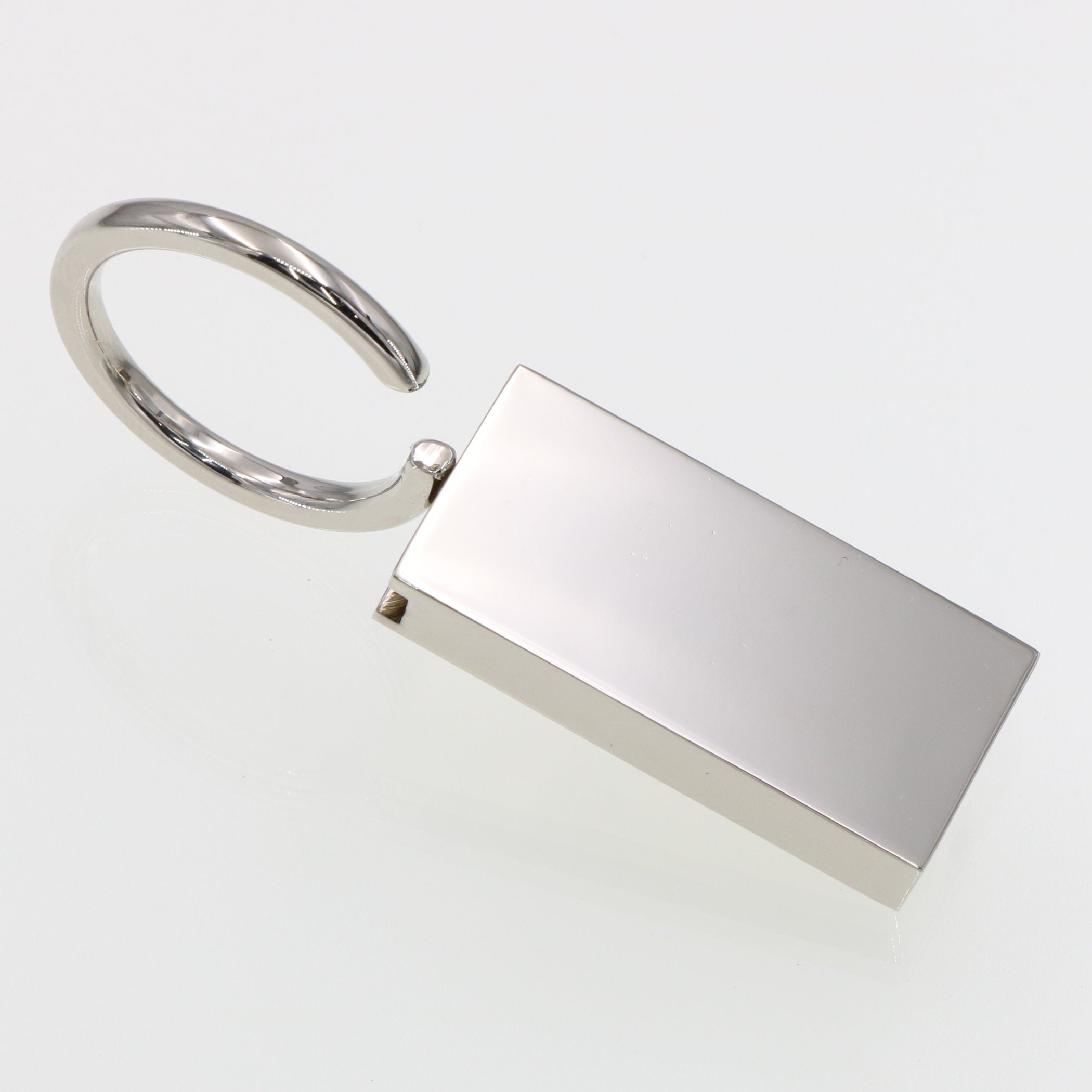 Back view of LAST 1 - Engravable Spring loaded Keychain - Free Engraving - Nickel Plated showing 925 sterling silver hallmark