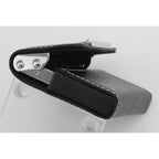 Back view of Black Leather Business Card Case - Free Engraving - Nickel Plate showing 925 sterling silver hallmark