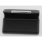 Detail view of Black Leather Business Card Case - Free Engraving - Nickel Plate highlighting design details