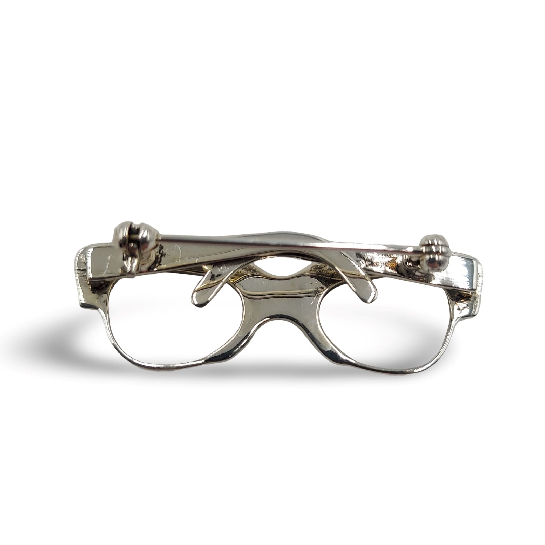 Detail view of Fine Bead Set Marcasite Eyeglasses Pin or Brooch highlighting Marcasite