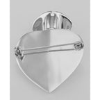 Back view of Victorian Style Repousse Heart Vase Pin showing 925 sterling silver hallmark and pin back