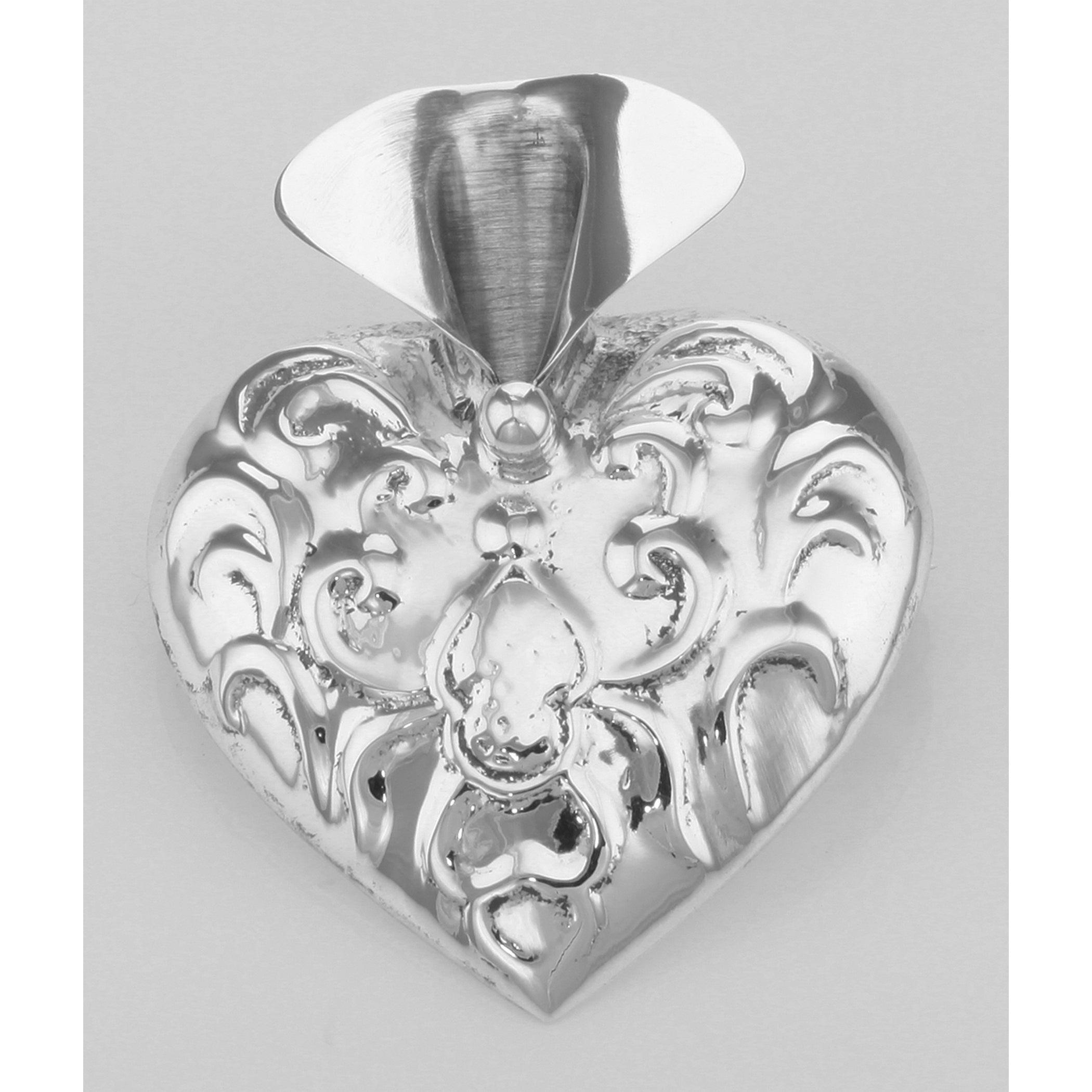 Detail view of Victorian Style Repousse Heart Vase Pin highlighting design details