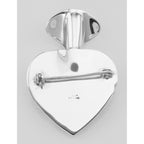 Back view of Art Deco Style Heart Vase Pin showing 925 sterling silver hallmark and pin back
