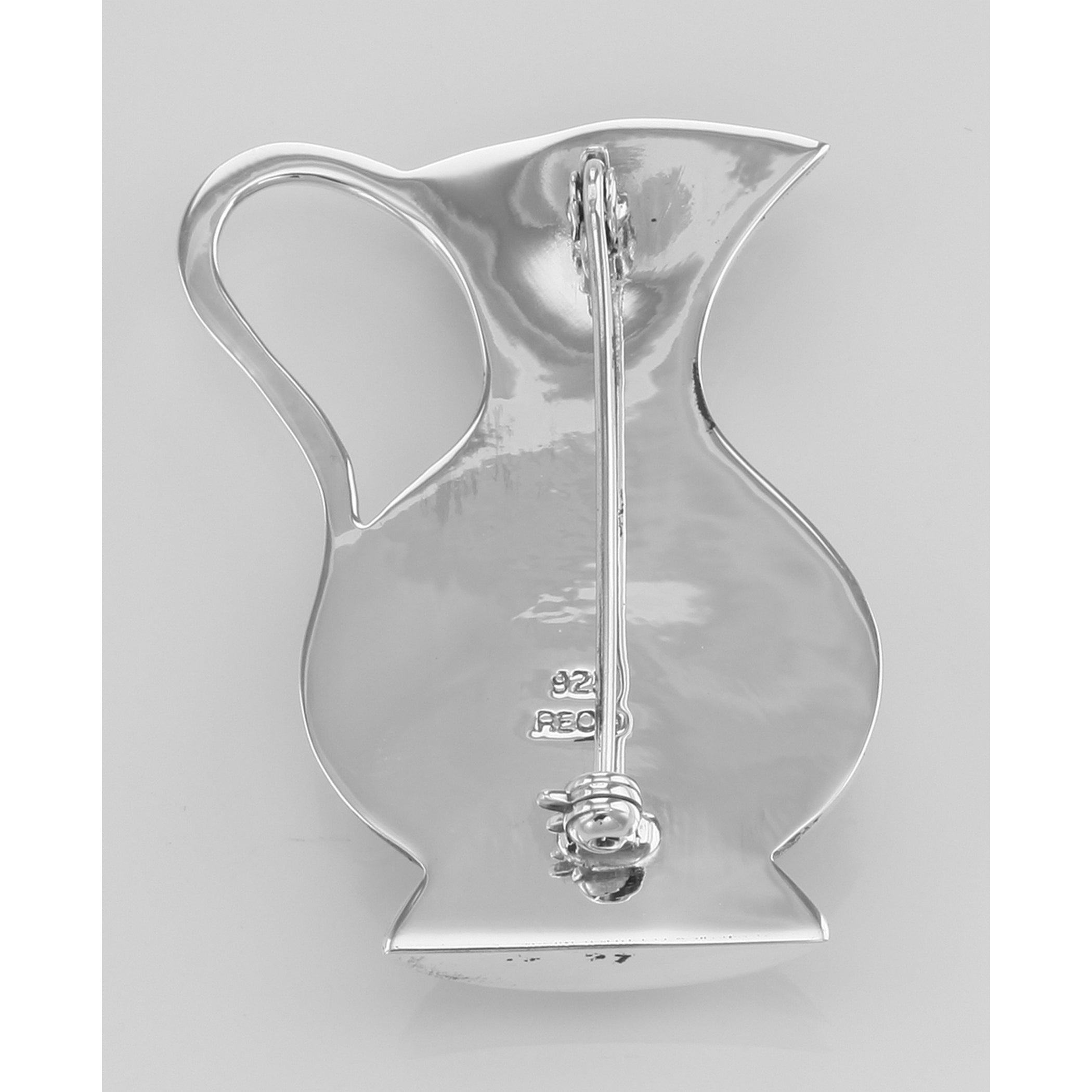 Detail view of Antique Style Floral Pitcher Vase Pin highlighting design details