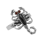 Black Onyx, Carnelian, sterling silver rings, front view