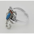 Detail view of Turquoise Body Scorpion Ring with Carnelian Eyes Scorpio Sterling Silver highlighting Carnelian, Turquoise