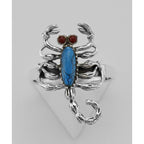 Back view of Turquoise Body Scorpion Ring with Carnelian Eyes Scorpio Sterling Silver showing 925 sterling silver hallmark