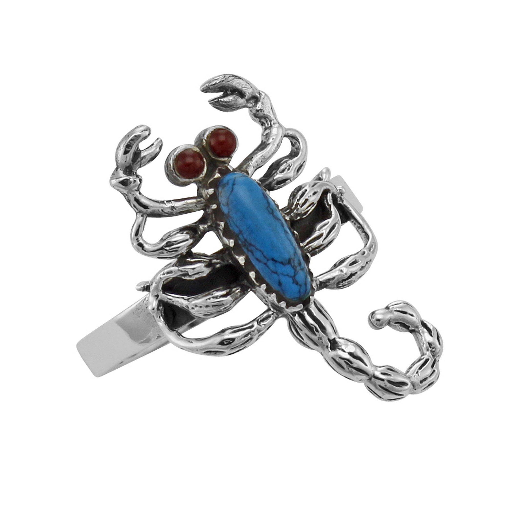 Carnelian, Turquoise, sterling silver rings, front view