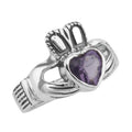 Amethyst, CZ, sterling silver rings, front view
