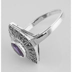 Detail view of 1/2 Carat Genuine Amethyst and Marcasite Ring highlighting Amethyst, Marcasite
