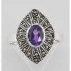 Back view of 1/2 Carat Genuine Amethyst and Marcasite Ring showing 925 sterling silver hallmark